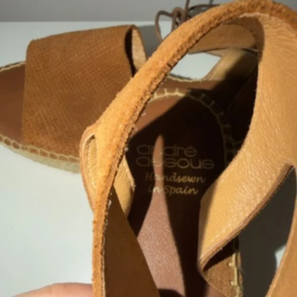 Andre Assous Brown Leather Espadrille Sandals Size EUR 41 Ankle Tie